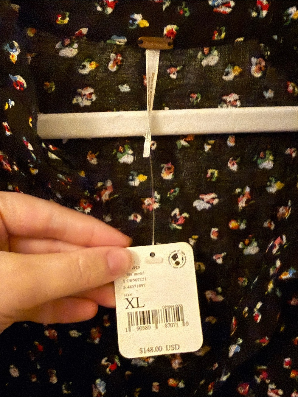 Free People Black Midi Dress with Pink Floral Print - Picture 2 of 7
